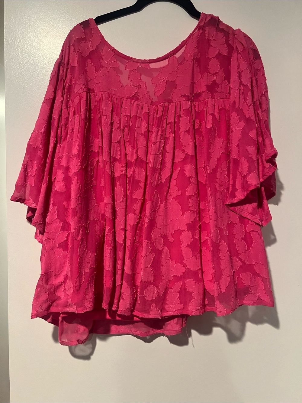 Women's Hot Pink Floral Lace Blouse